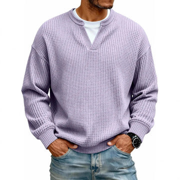 Simple Waffle-Weave Mock Two-Piece Casual Long-Sleeve T-Shirt