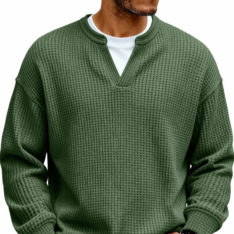 Simple Waffle-Weave Mock Two-Piece Casual Long-Sleeve T-Shirt