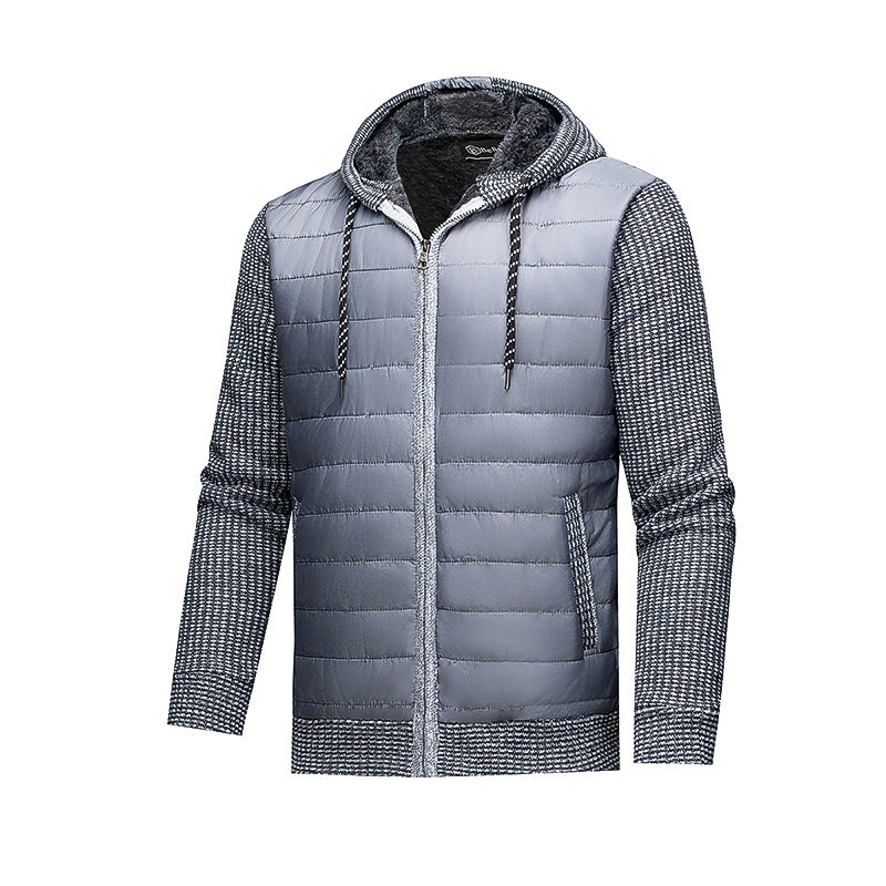 Stylish Warm Patchwork Leather Hooded Cotton Coat