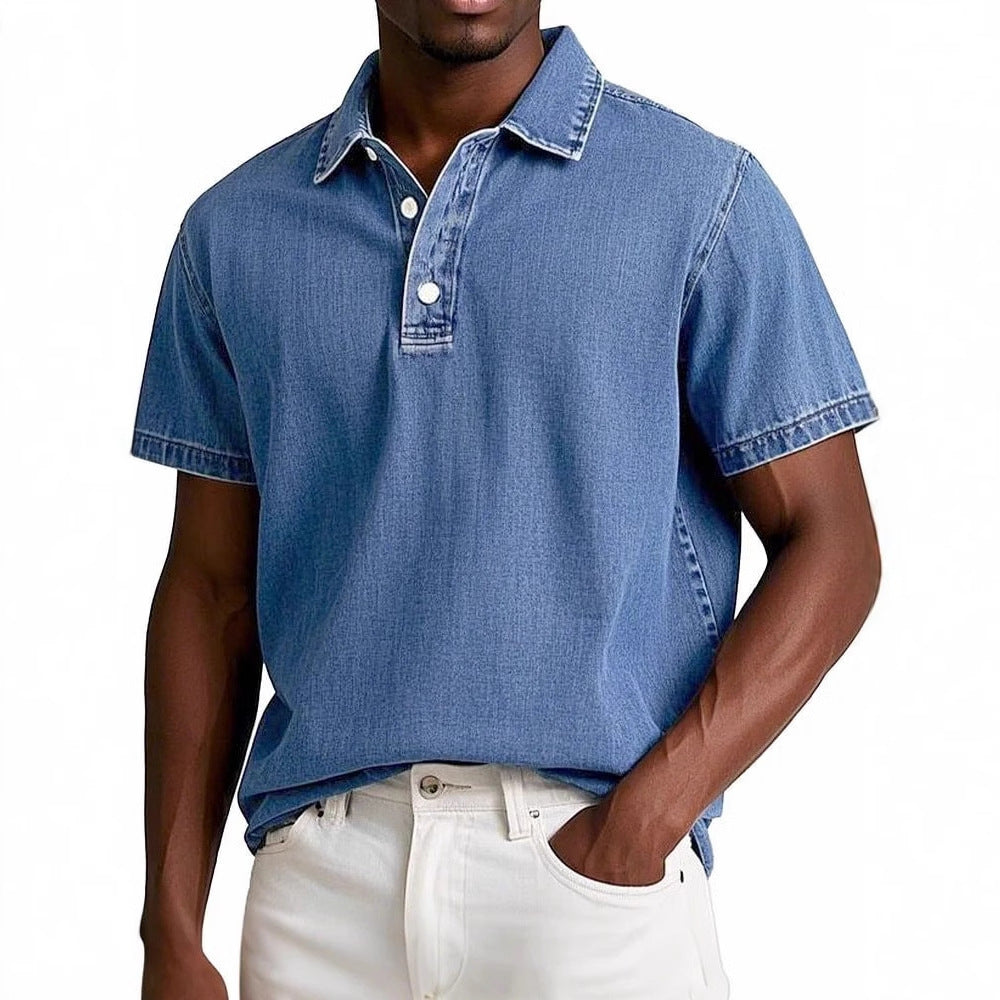 Mens Stylish Solid-color Vintage Short-sleeve Lapel Polo Shirt