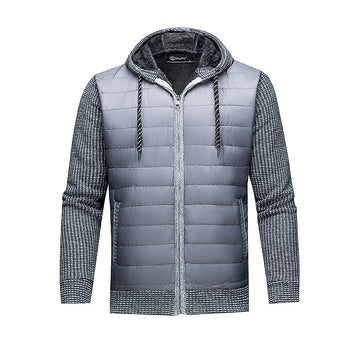 Stylish Warm Patchwork Leather Hooded Cotton Coat