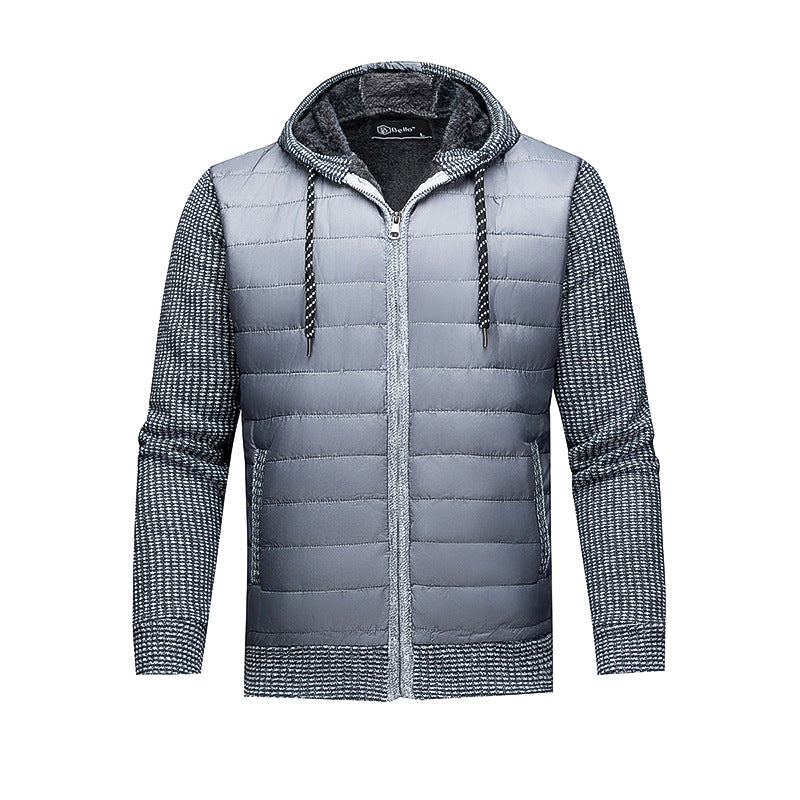 Stylish Warm Patchwork Leather Hooded Cotton Coat